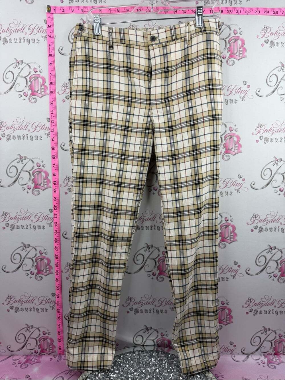 Zara pants straight leg plaid Cream and Tan Plaid Straight-Leg Pants